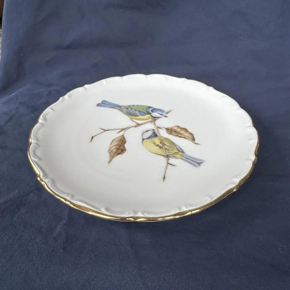 SCHUMANN Arzberg Bavaria Bird Plates‎ Gold Rimmed 8” Vintage Two Pair Birds